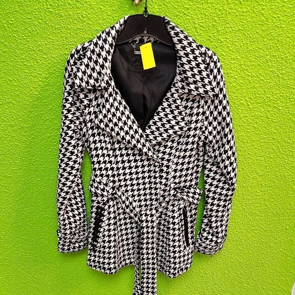 Jou Jou Black and White Houndstooth Trench Coat - Picture 1 of 3
